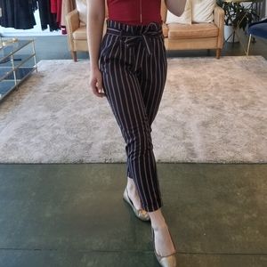 Zara Stripped Paperbag Waist Ankle Pants